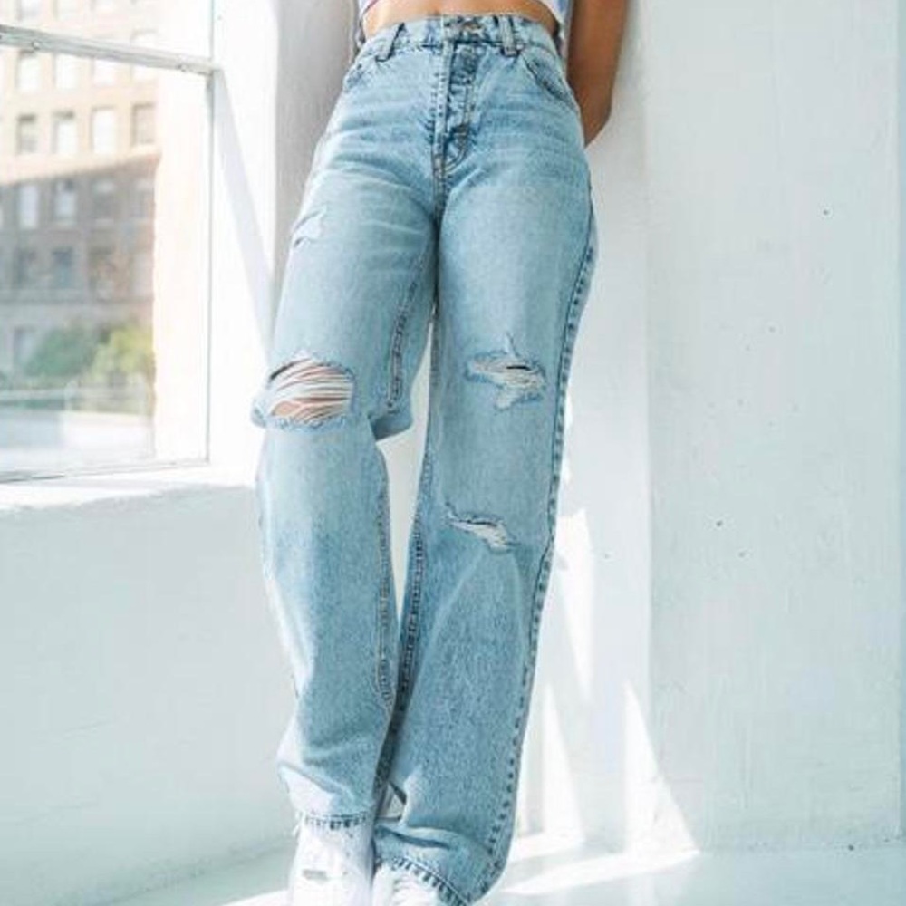 REVICE Denim 80s High Rise Distressed Straight Leg Jeans